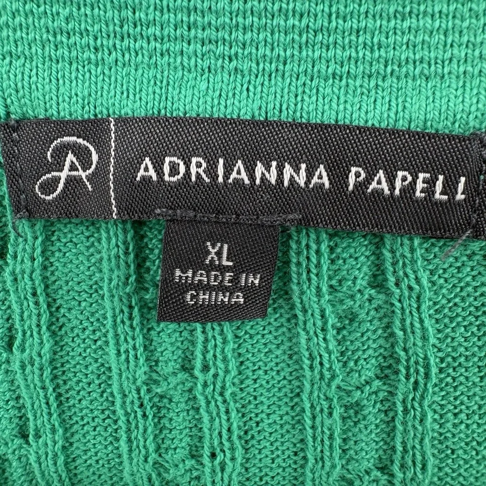 Adrianna Papell Sweater Womens XL Green Cable Knit Short Sleeve Collared Top